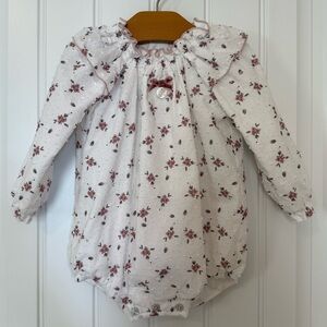 Martin Aranda Baby Girl Floral Bubble 12 Months White Ruffle Collar Romper